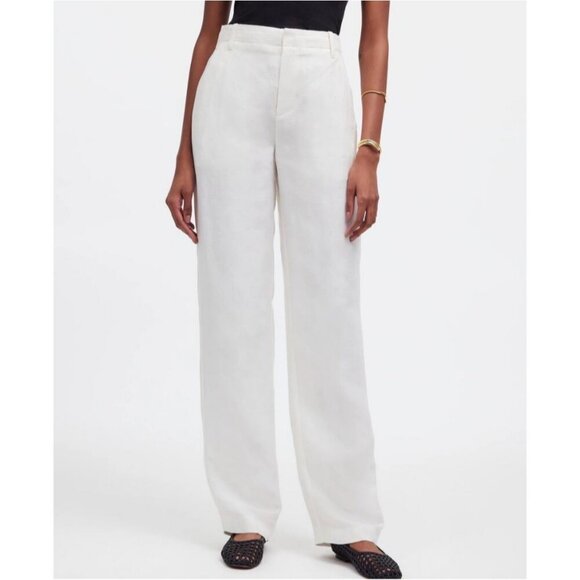 NWT Madewell Mid-Rise Linen Blend Straight Pants in Lighthouse - Picture 1 of 8